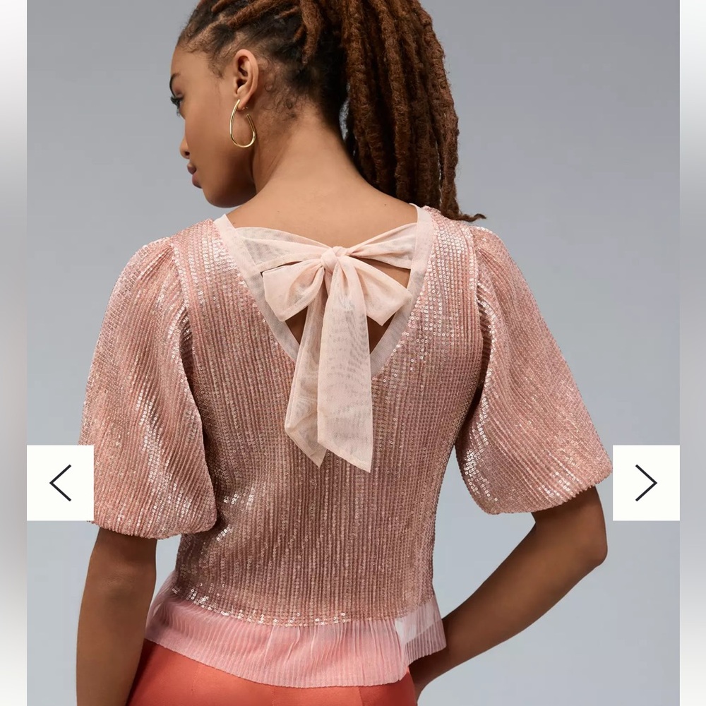 Anthropologie Sarah Hann Puffed Sleeve Sequin Top Woman’s Size‎ XS